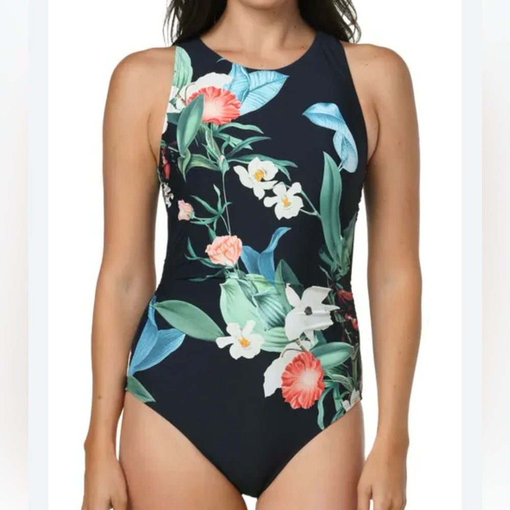 Jantzen Black Floral One Piece Swimsuit